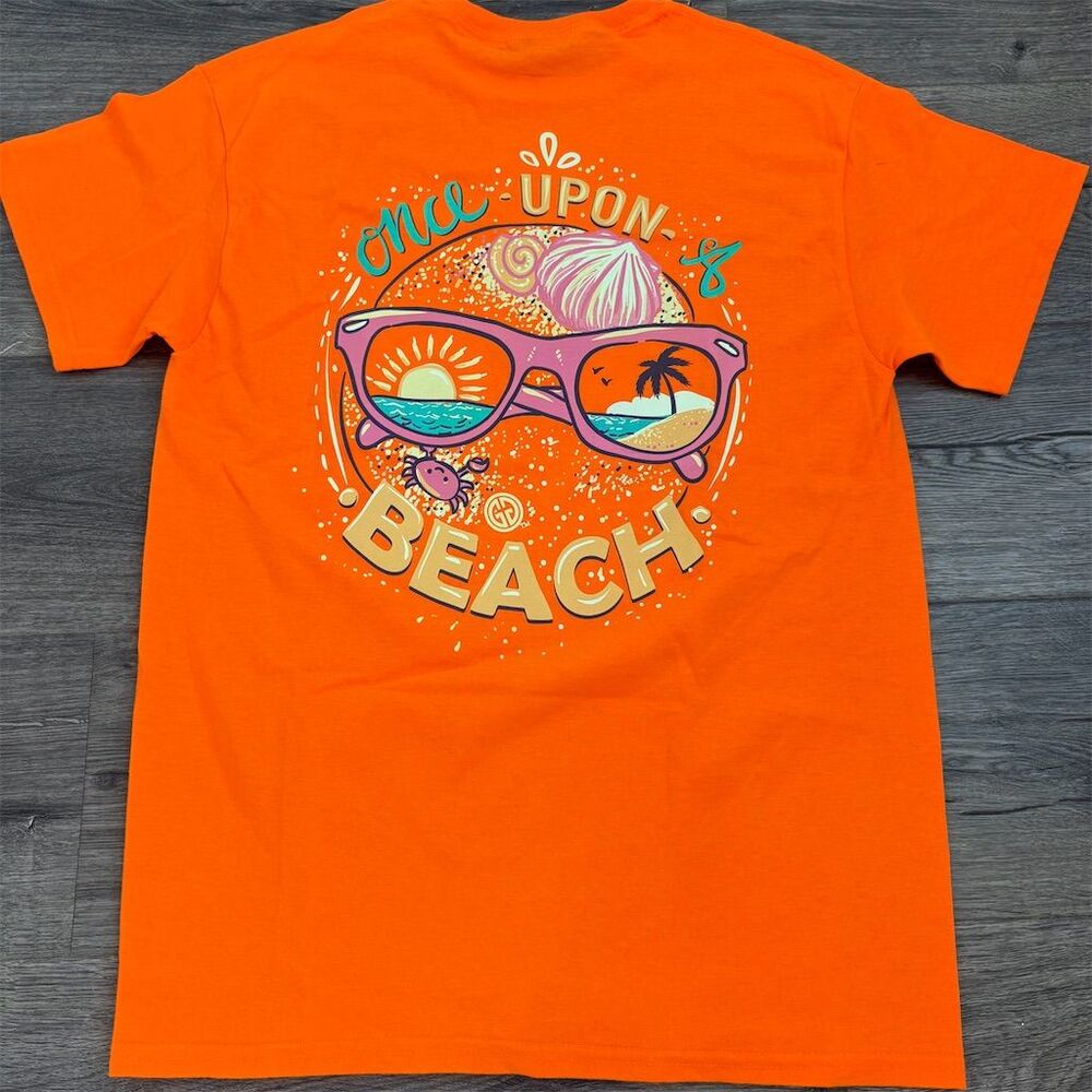 Girlie Girl Originals Women's Orange "Once Upon a‎ Beach" T-Shirt Size M
